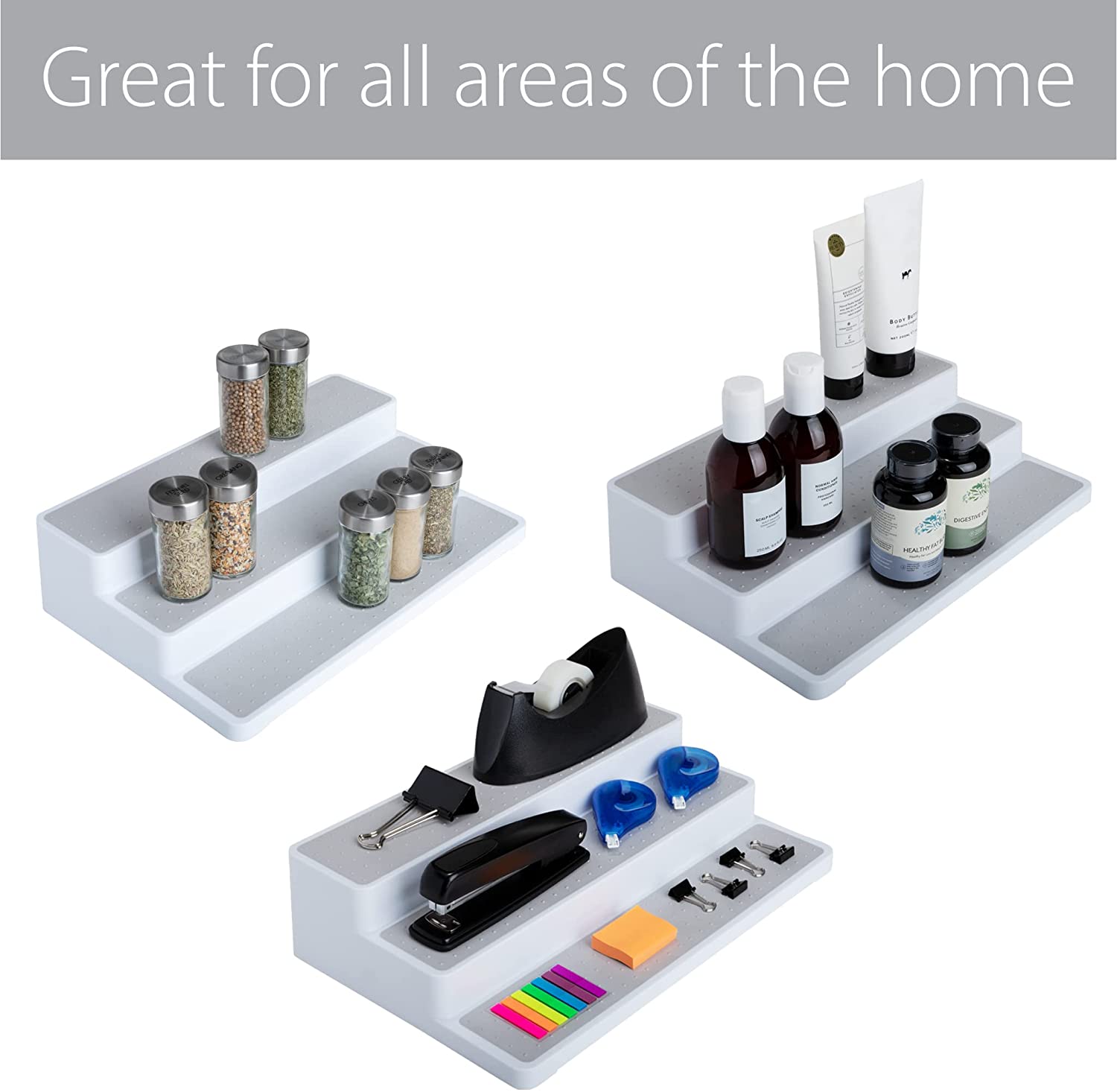 3-Tier Plastic Spice Rack with Non-Slip Lining - White